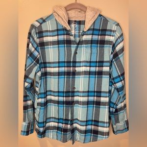 Boys plaid flannel hooded shirt